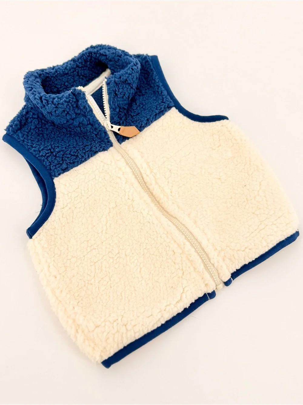 Carter’s Baby Sherpa Fleece Vest 6M Cream Blue Colorblock Full Zip